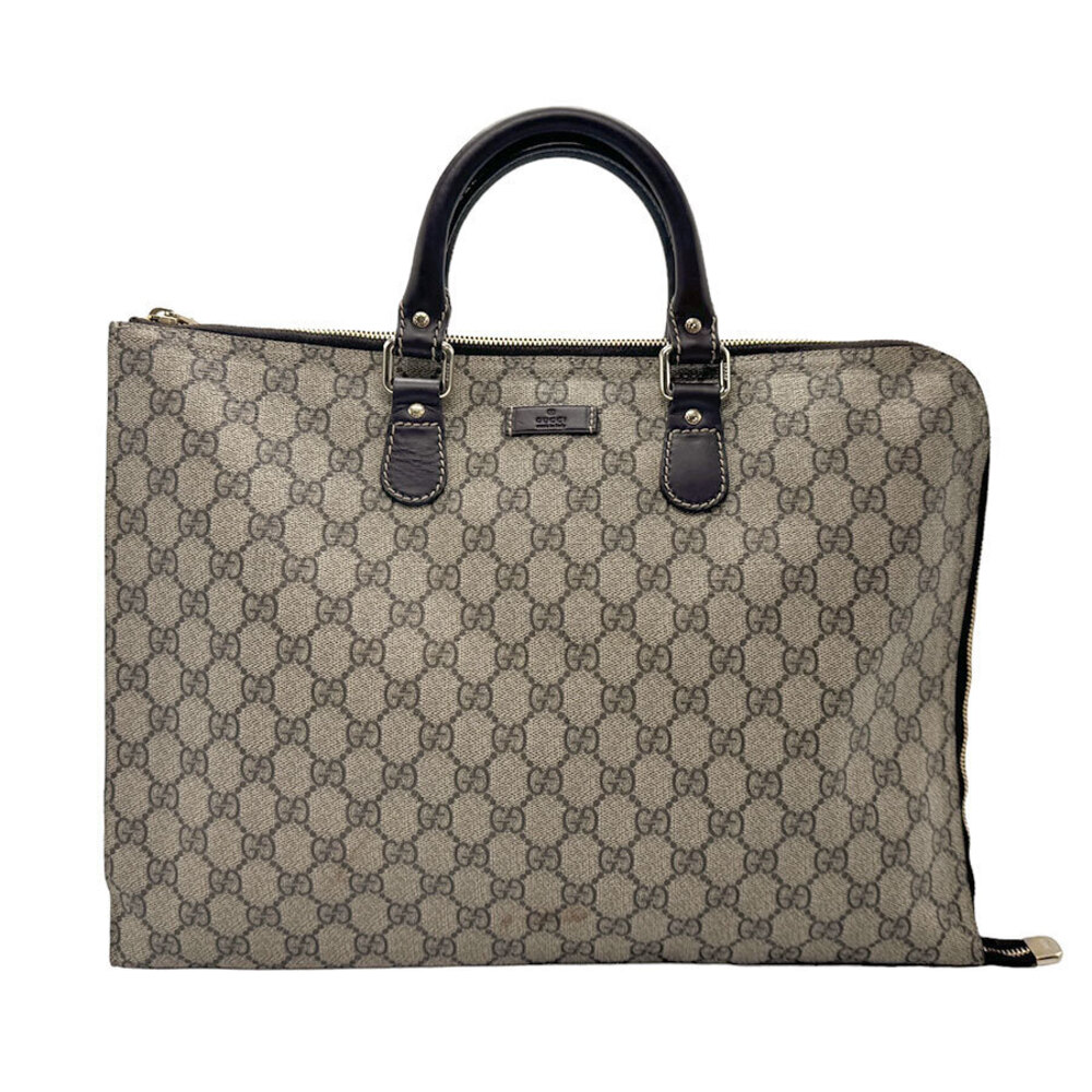 Gucci Top Handle Bag Laptop Case GG Supreme Canvas Leather Gold Brown